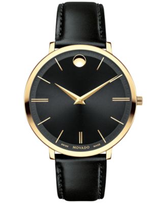 Movado - Women's Swiss Ultra Slim Black Leather Strap Watch 35mm 0607091