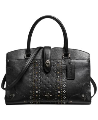 COACH - Bandana Rivets Mercer Satchel 30 in Polished Pebble Leather