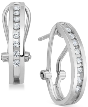 image of Diamond J-Hoop Earrings (1/4 ct. t.w.) in Sterling Silver or 14K Gold-Plated Sterling Silver