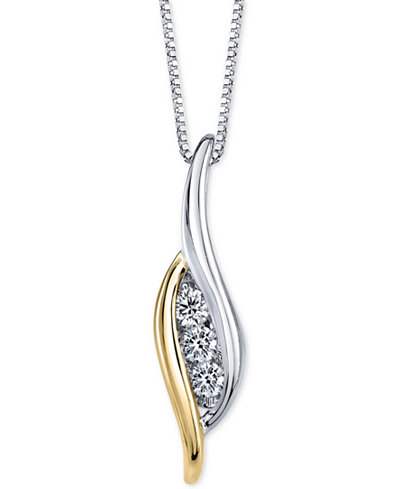 Sirena Three-Stone Diamond Two-Tone Pendant Necklace (1/4 ct. t.w.) in 14k Gold and White Gold