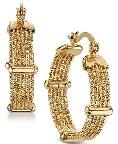 2028 Gold-Tone Ridged Hoop Earrings