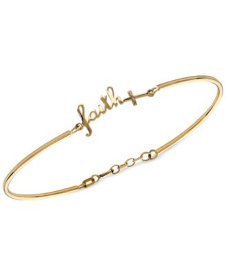 Italian Gold - "Faith" Cross Bangle Bracelet in 10k Gold