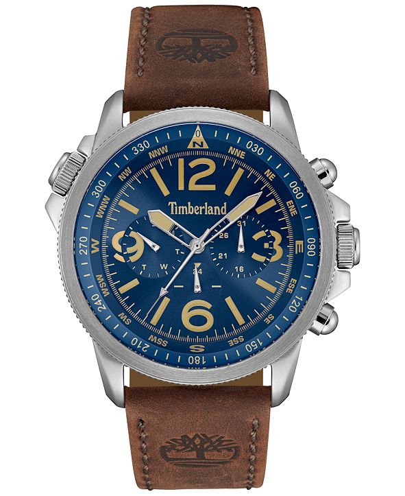 Timberland Men's Campton Dark Brown Leather Strap Watch 46x53mm