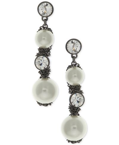 Givenchy Hematite-Tone Imitation Pearl and Crystal Linear Drop Earrings