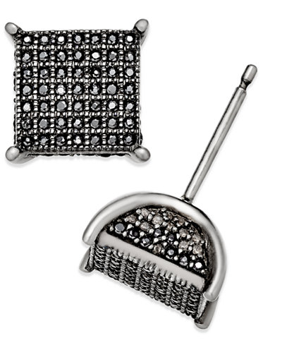 Men's Diamond Square Cluster Stud Earrings (1/2 ct. t.w.) in Sterling Silver