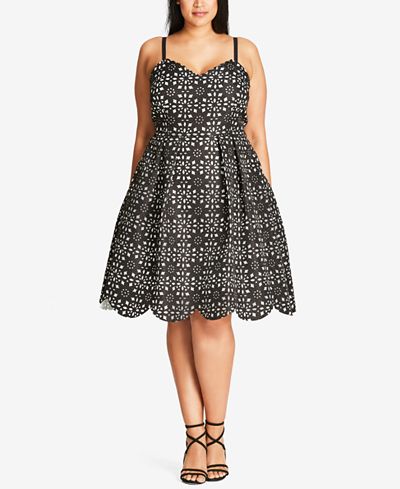 City Chic Trendy Plus Size Laser-Cutout Fit & Flare Dress
