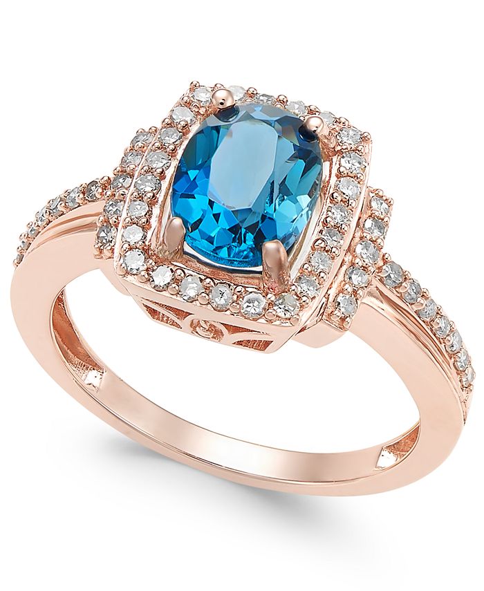 Macy's Blue Topaz (1-1/3 ct. t.w.) & Diamond (1/3 ct. t.w.) Ring in 14k ...