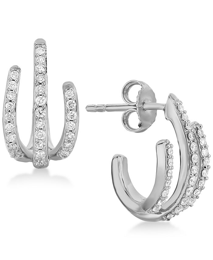 Macy's - Diamond Three-Row Earrings (1/3 ct. t.w.) in Sterling Silver