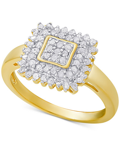 Diamond Square Ring (1/2 ct. t.w.) in Sterling Silver or 18k Gold-Plated Sterling Silver