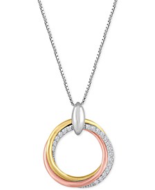 Diamond Weave Tri-Color Circle Pendant Necklace (1/10 ct. t.w.) in Sterling Silver and 14k Gold-Plate