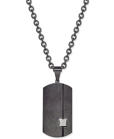 Sutton by Rhona Sutton Men's Black Stainless Steel Pavé Dog Tag Pendant Necklace