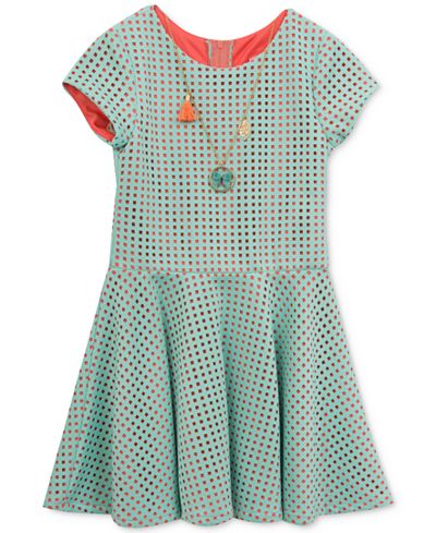 Rare Editions Laser-Cut Skater Dress & Necklace Set, Big Girls (7-16)