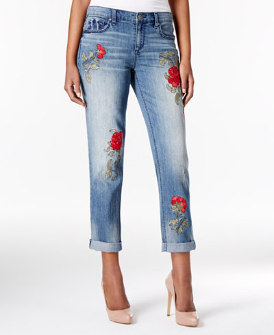Vintage America Embroidered Boyfriend Jeans - Jeans - Women - Macy's