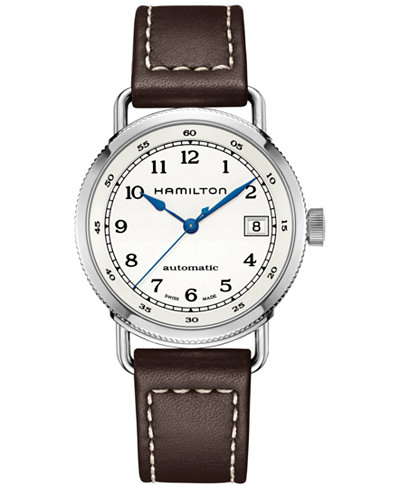 Hamilton Women's Swiss Automatic Khaki Navy Pioneer Brown Leather Strap Watch 36mm H78215553