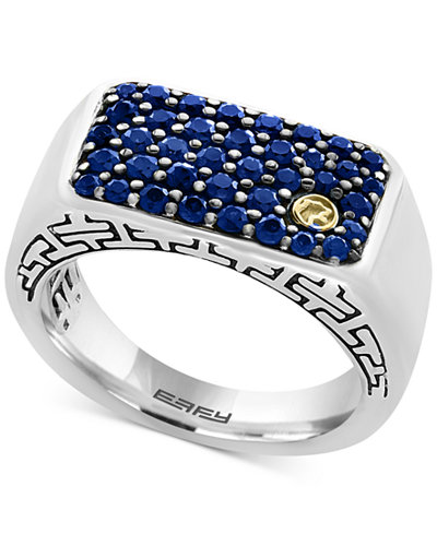 EFFY® Men's Sapphire Ring (1-3/8 ct. t.w.) in Sterling Silver and 18k Gold