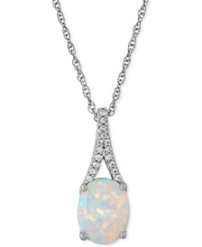 Lab-Created Opal (1 ct. t.w.) and White Sapphire Accent Pendant Necklace in Sterling Silver