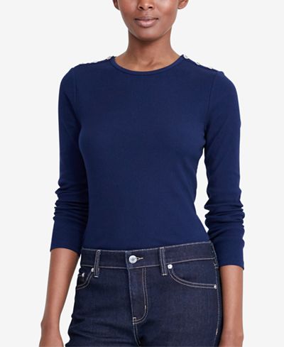 Lauren Ralph Lauren Button-Shoulder Top