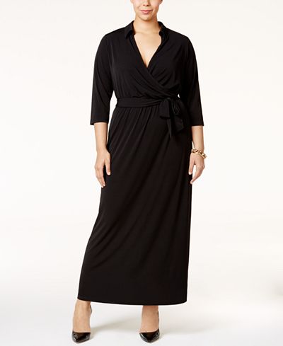 NY Collection Plus Size Faux-Wrap Maxi Dress - Dresses - Plus Sizes - Macy&#39;s