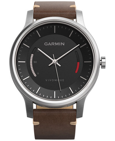 Garmin Unisex Vívomove Premium Brown Leather Strap Activity Tracking Smart Watch 42mm 010-01597-22