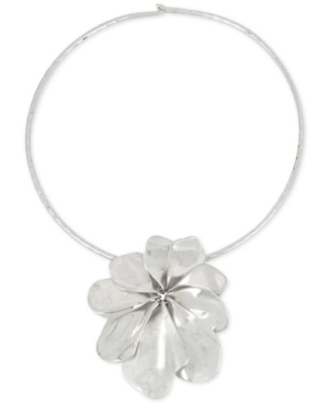 image of Robert Lee Morris Soho Silver-Tone Sculptural Flower Pendant Collar Necklace