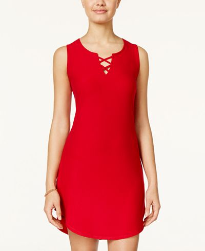 Planet Gold Juniors' Lattice-Trim High-Low Dress