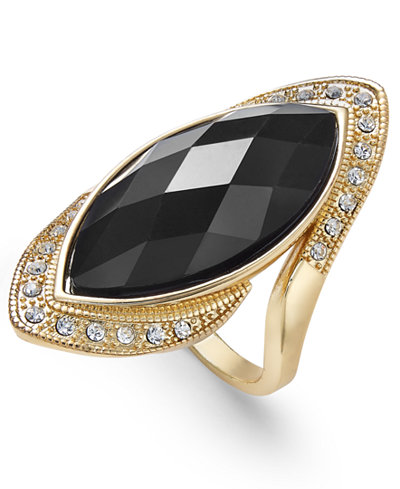 INC International Concepts Gold-Tone Crystal Black Stone Ring, Only at Macy's
