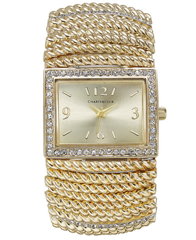 Charter Club Gold-Tone Stretch Bracelet Watch 30x34mm, Only at Macy's