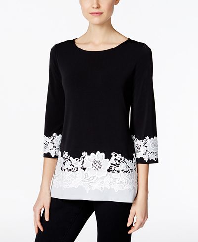 Charter Club Colorblocked Lace-Trim Top, Only at Macy's