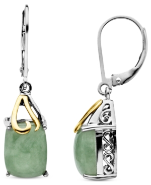 image of 14k Gold and Sterling Silver Earrings, Jade Rectangle Drops (6 ct. t.w.)