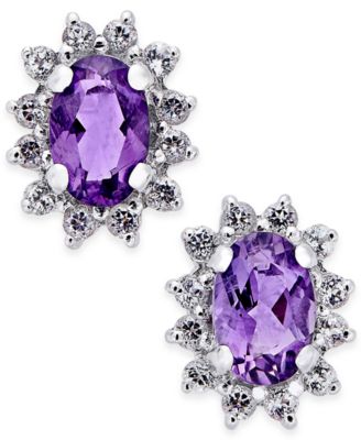 Macy's - Amethyst (7/8 ct. t.w.) and White Topaz (1/4 ct. t.w.) Stud Earrings in 10k White Gold
