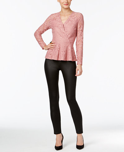 Thalia Sodi Lace Peplum Top & Coated Jeggings, Only at Macy's