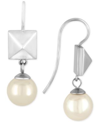 Majorica - Silver-Tone Imitation Pearl and Pyramid Stud Drop Earrings