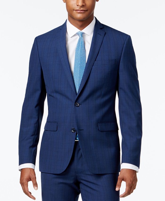 Bar III Men's Slim-Fit Blue Plaid Jacket, Created for Macy's - Macy's