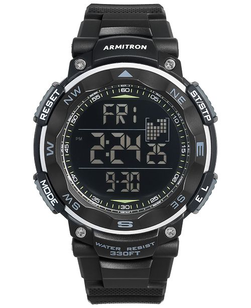 Armitron Men's Digital Black Silicone Strap Watch 51mm 408254BLK & Reviews Watches Jewelry