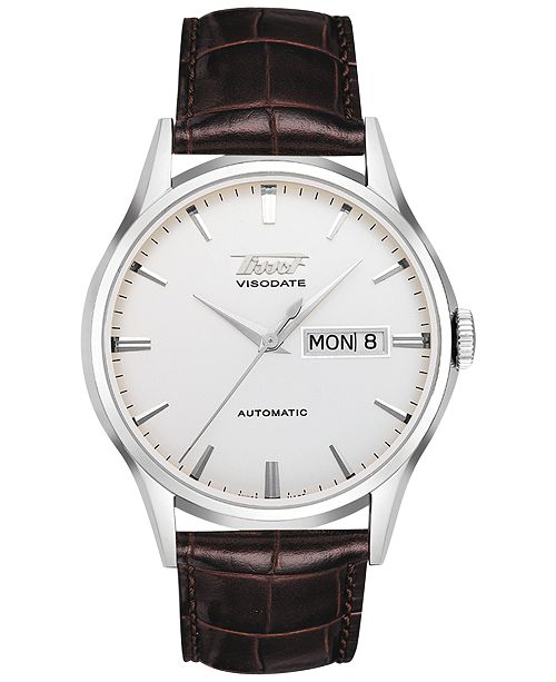 Tissot Men S Swiss Automatic Heritage Visodate Brown Leather Strap Watch 39mm T0194301603101 Reviews All Fine Jewelry Jewelry Watches Macy S