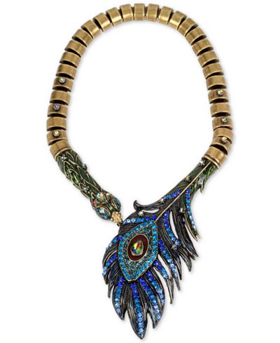 Betsey Johnson Gold-Tone Multi-Stone Peacock Collar Necklace