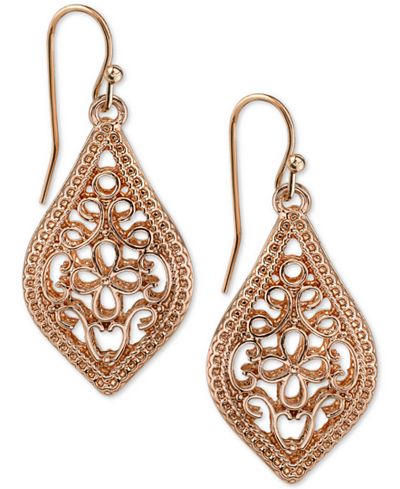 2028 Rose Gold-Tone Filigree Drop Earrings
