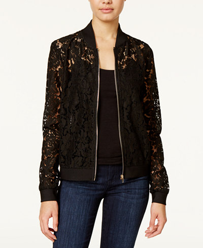 Say What? Juniors' Lace Bomber Jacket