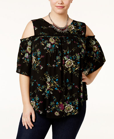 Eyeshadow Trendy Plus Size Cold-Shoulder Blouse
