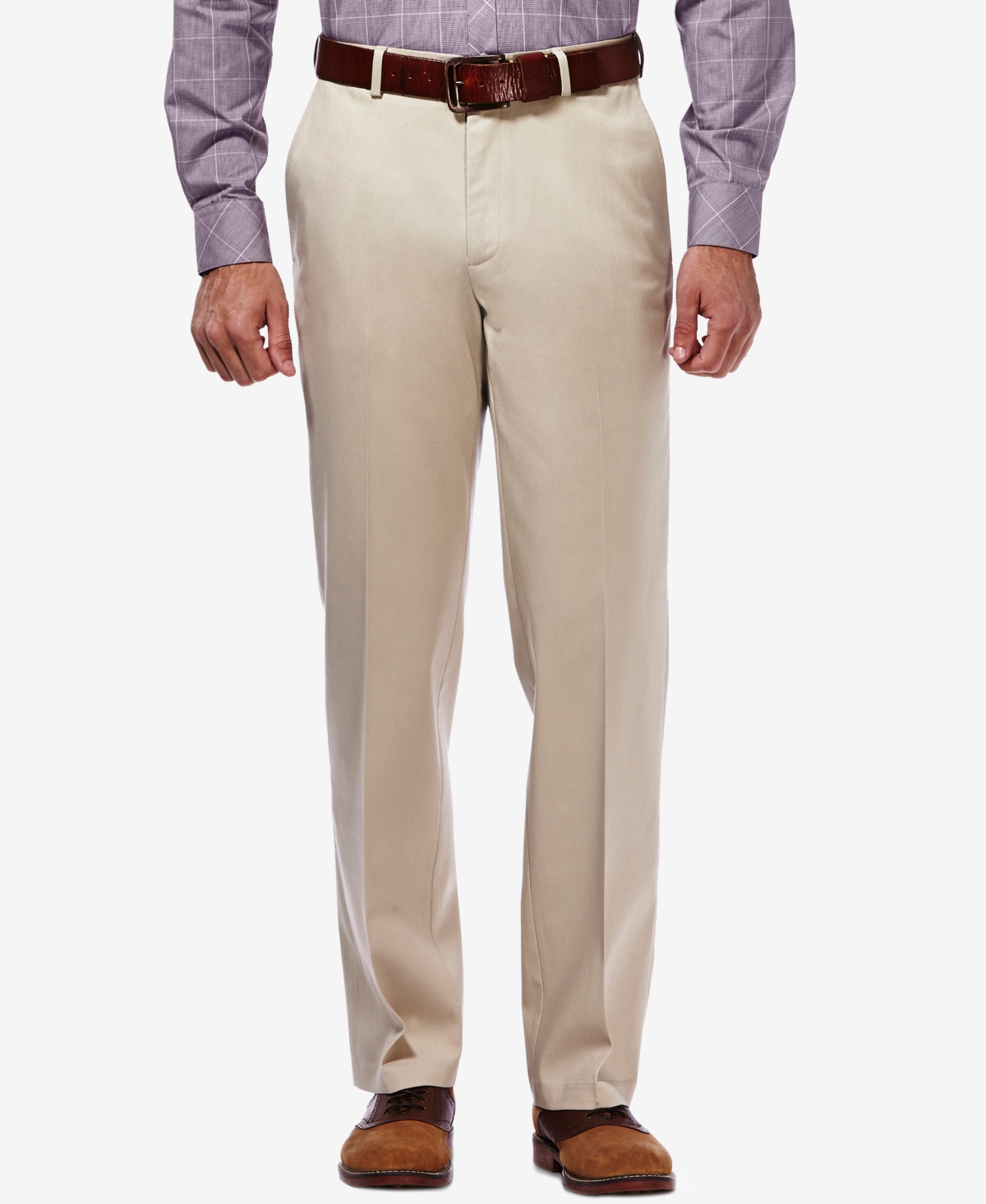 Men's Premium No Iron Khaki Classic Fit Flat Front Hidden Expandable Waist Pant - Khaki