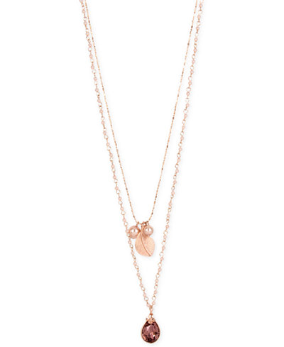 M. Haskell for INC International Concepts Imitation Pearl, Leaf and Crystal Layer Pendant Necklace, Only at Macy's