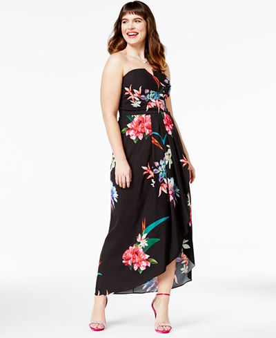 City Chic Trendy Plus Size Strapless Faux-Wrap Gown