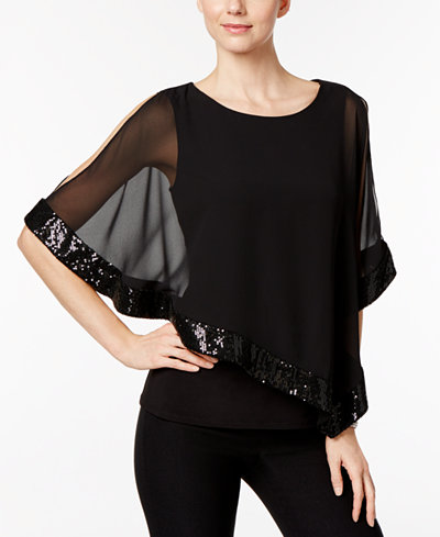 MSK Sequined Chiffon Asymmetrical Blouse - Tops - Women - Macy's