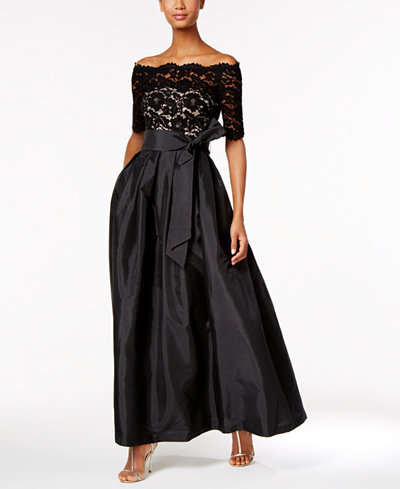 Vince Camuto Off-The-Shoulder Lace Taffeta Gown