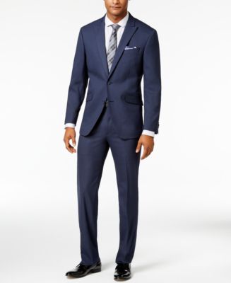 Kenneth Cole Reaction Men's Slim-Fit Navy Grid-Pattern Suit - Suits ...