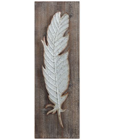 Wood Wall Decor with Metal Feather