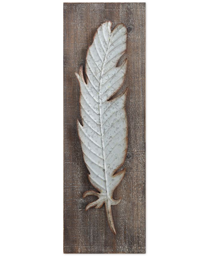 3R Studio - Wood Wall Decor with Metal Feather
