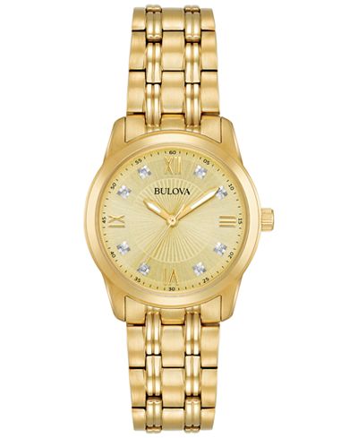 Bulova Women's Diamond Accent Gold-Tone Stainless Steel Bracelet Watch 30mm 97P119