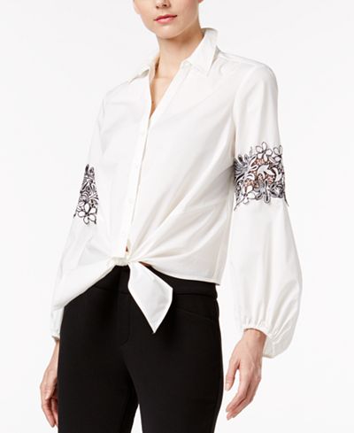 INC International Concepts Lace-Inset Tie-Front Blouse, Only at Macy's