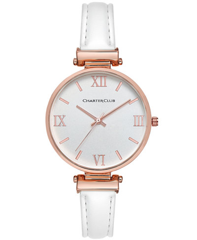 Charter Club Women's White Imitation Leather Strap Watch 36mm, Only at Macy's